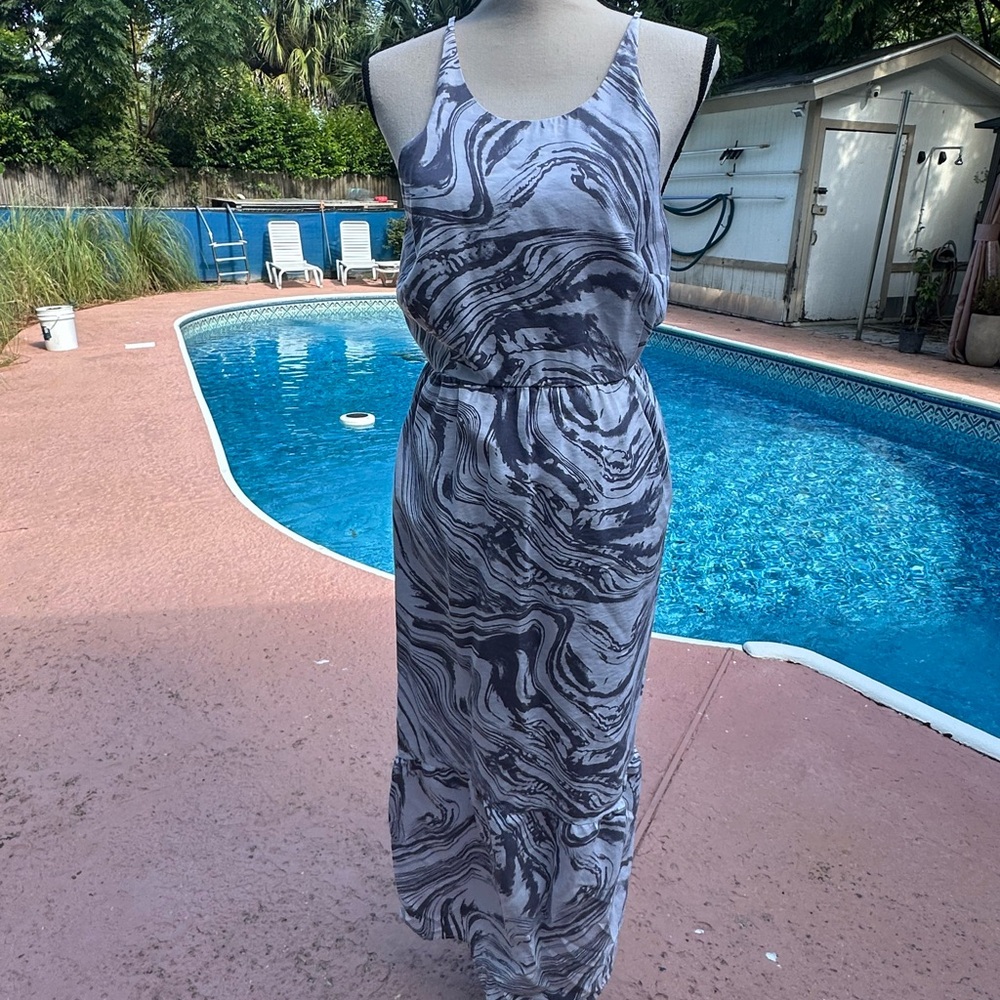 A New Day Black and Gray Swirl Maxi Dress